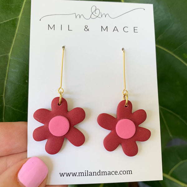Flower Drops Polymer Clay Dangle Earrings