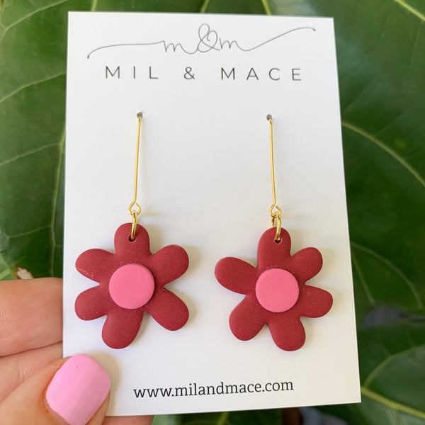 Flower Drops Polymer Clay Dangle Earrings