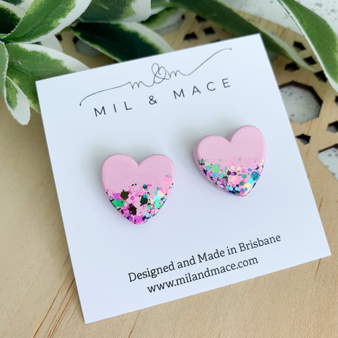 Hearts Resin and Glitter 20mm Stud Earrings
