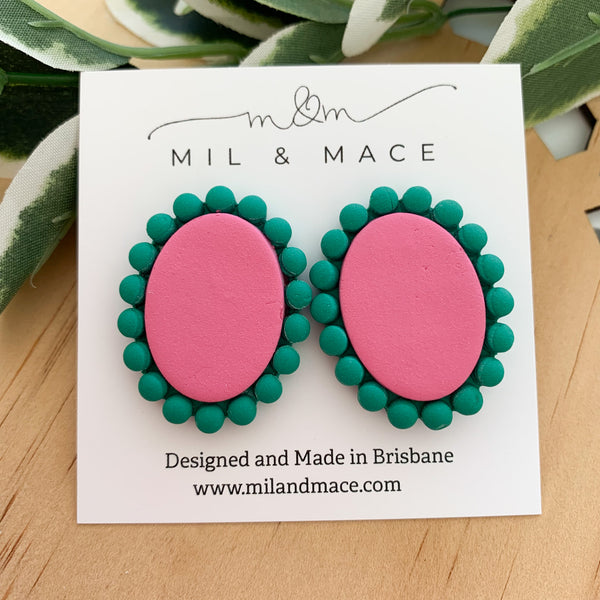 Green and Pink Polymer Clay Stud Earrings