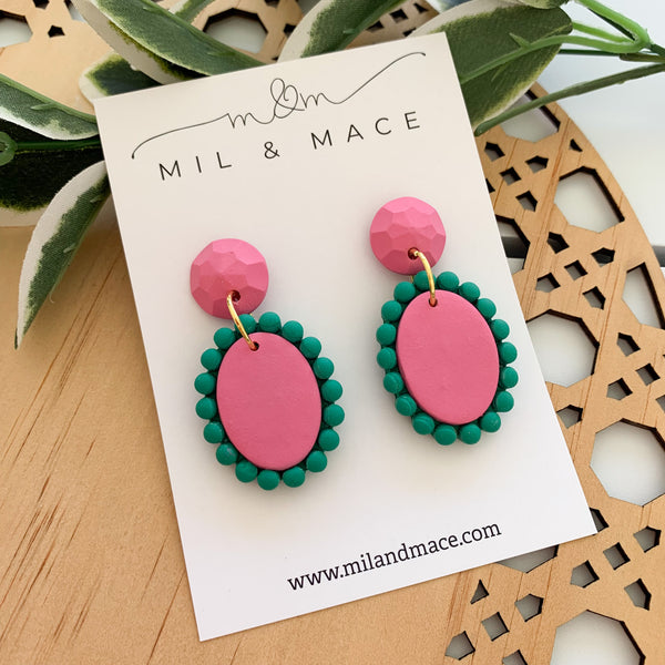 Pink and Green Polymer Clay Dangle Earrings