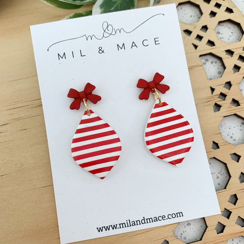 Christmas red and White Baubles Polymer Clay Dangle Earrings