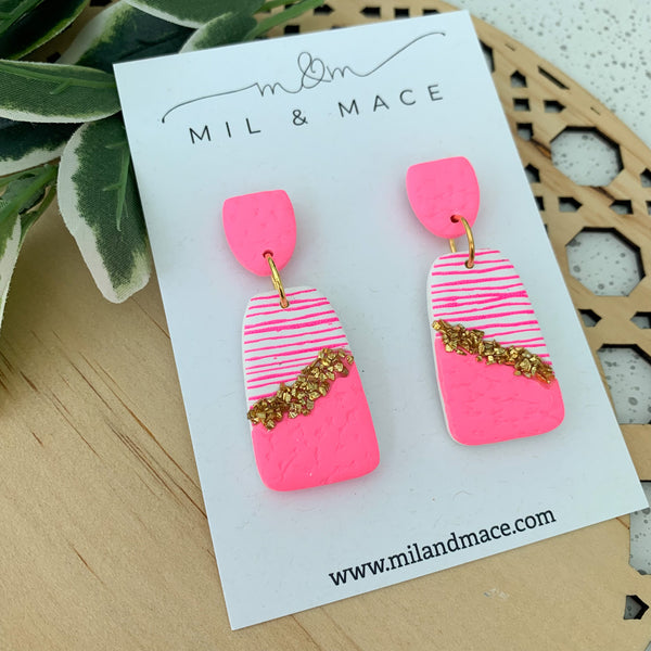 Demi Black, White and Pink Polymer Clay Dangle Earrings