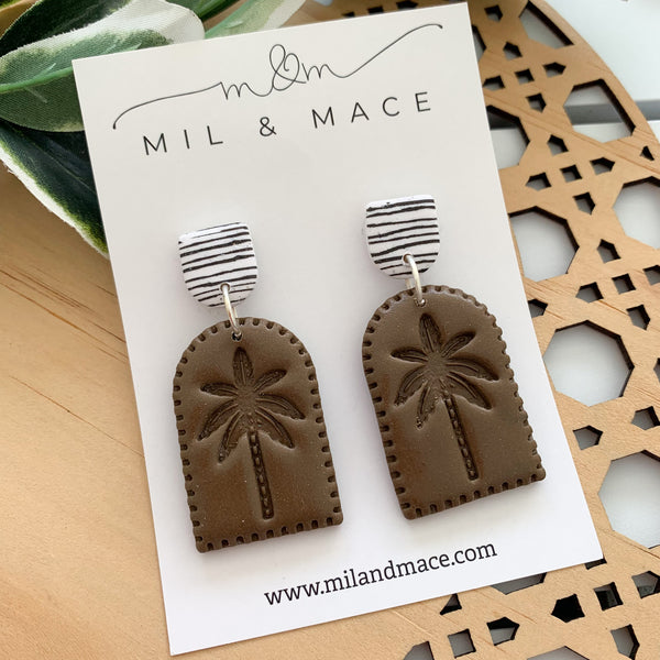 Brown Palms Polymer Clay Dangle Earrings