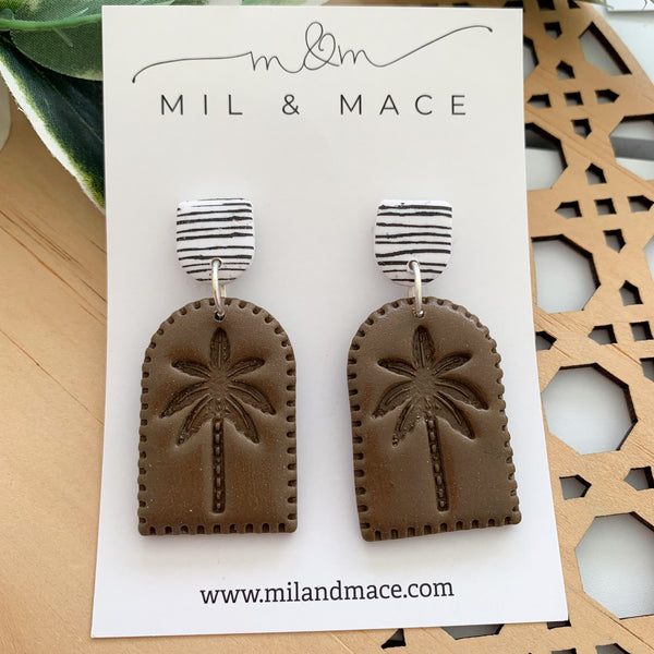 Brown Palms Polymer Clay Dangle Earrings