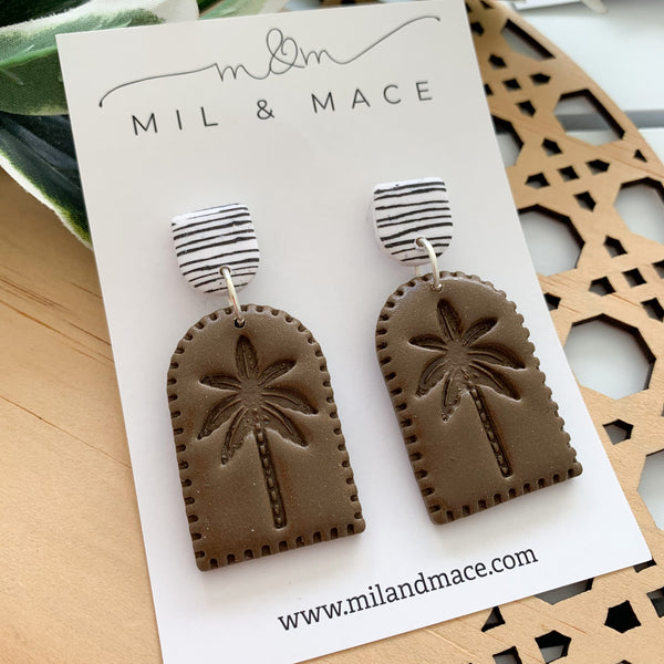 Brown Palms Polymer Clay Dangle Earrings