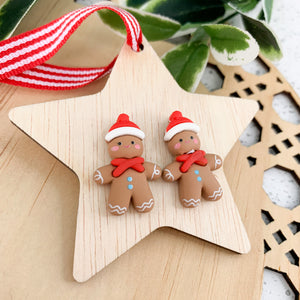 Christmas Star Wooden Decoration with Christmas Stud Earrings