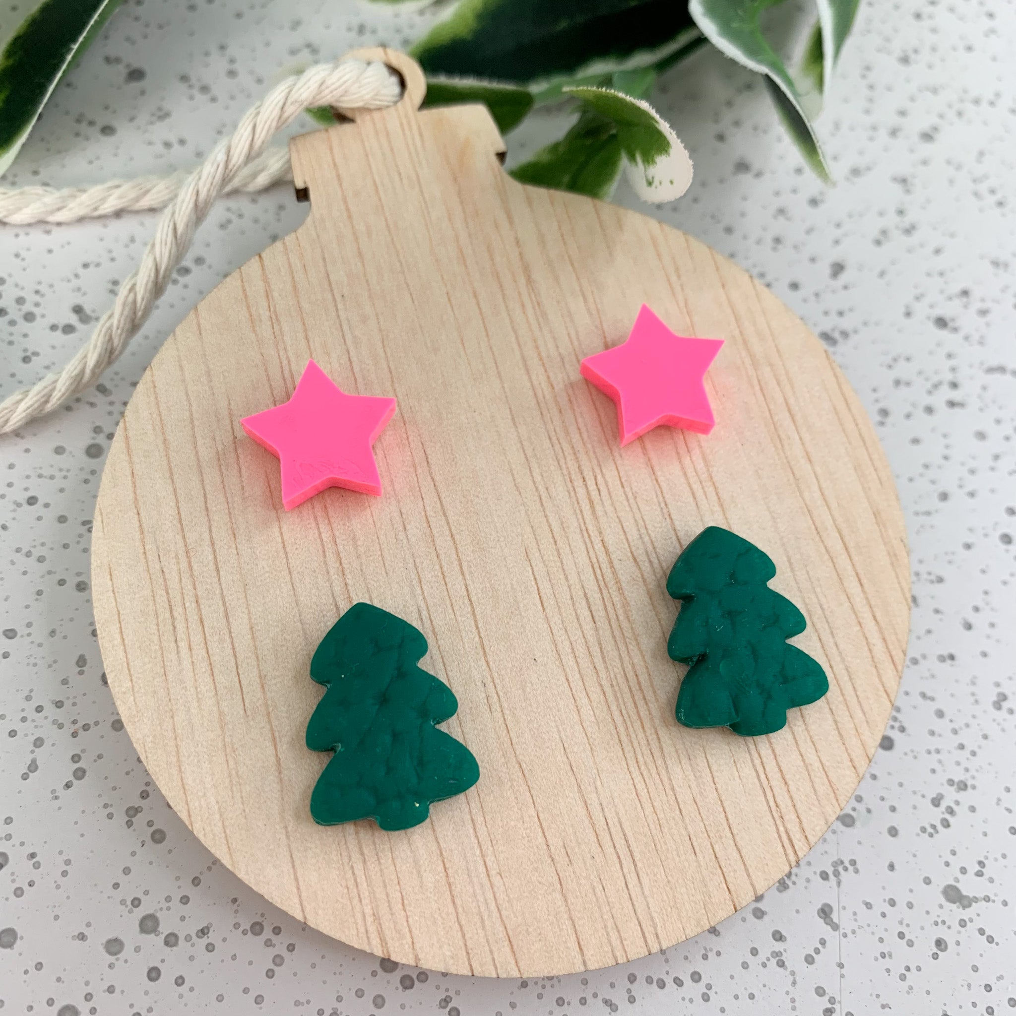 Bauble Wooden Decoration with Christmas Stud Earrings