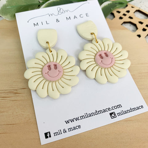 Smiley Flowers Polymer Clay Dangle Earrings