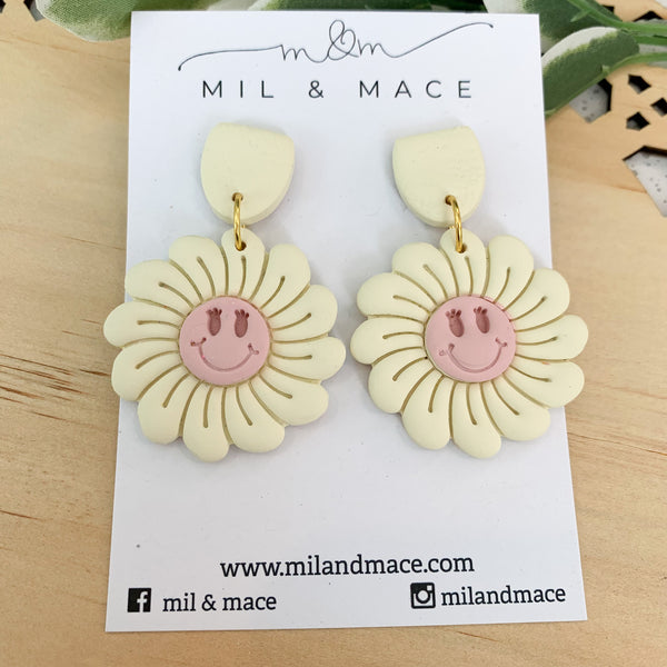 Smiley Flowers Polymer Clay Dangle Earrings