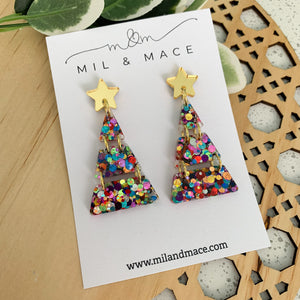 Tiered Christmas Tree Carnival Resin Dangle Earrings