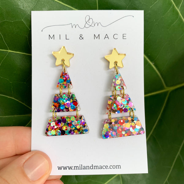 Tiered Christmas Tree Carnival Resin Dangle Earrings