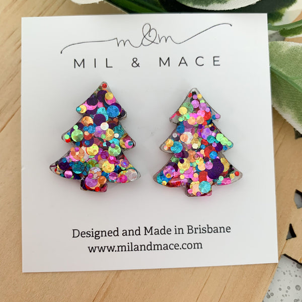 27mm Christmas Tree Resin Stud Earrings