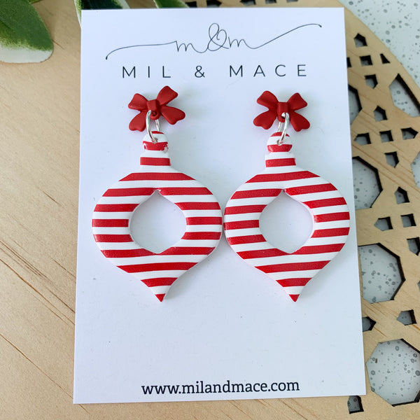 Christmas Red and White Large Baubles Polymer Clay Dangle Earrings