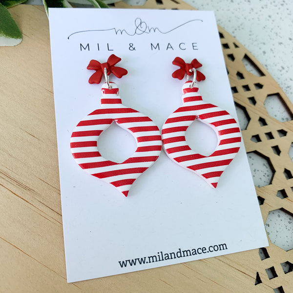 Christmas Red and White Large Baubles Polymer Clay Dangle Earrings