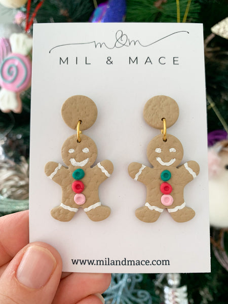 Gingerbread Polymer Clay Dangle Earrings