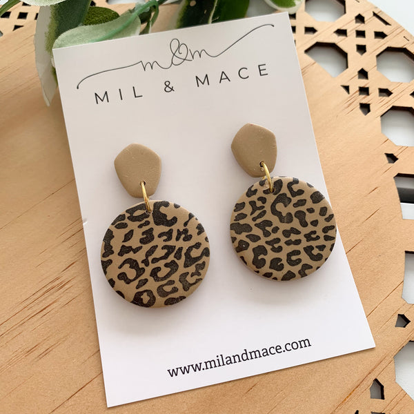 Leopard Print Polymer Clay Dangle Earrings