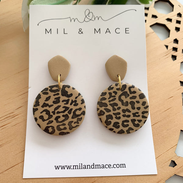 Leopard Print Polymer Clay Dangle Earrings