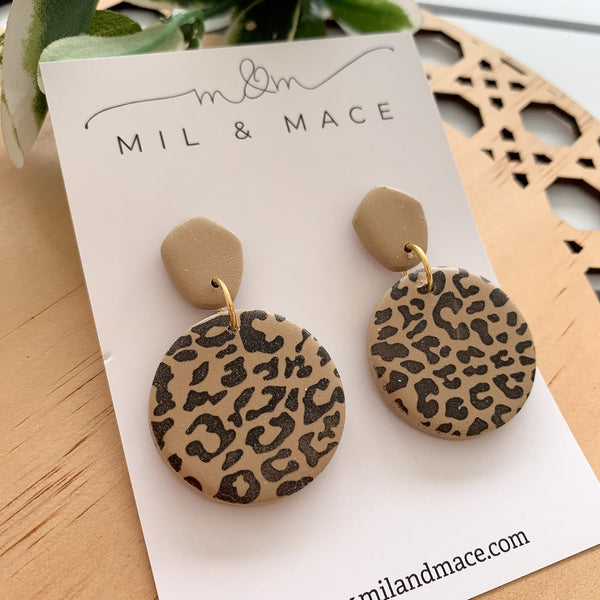 Leopard Print Polymer Clay Dangle Earrings