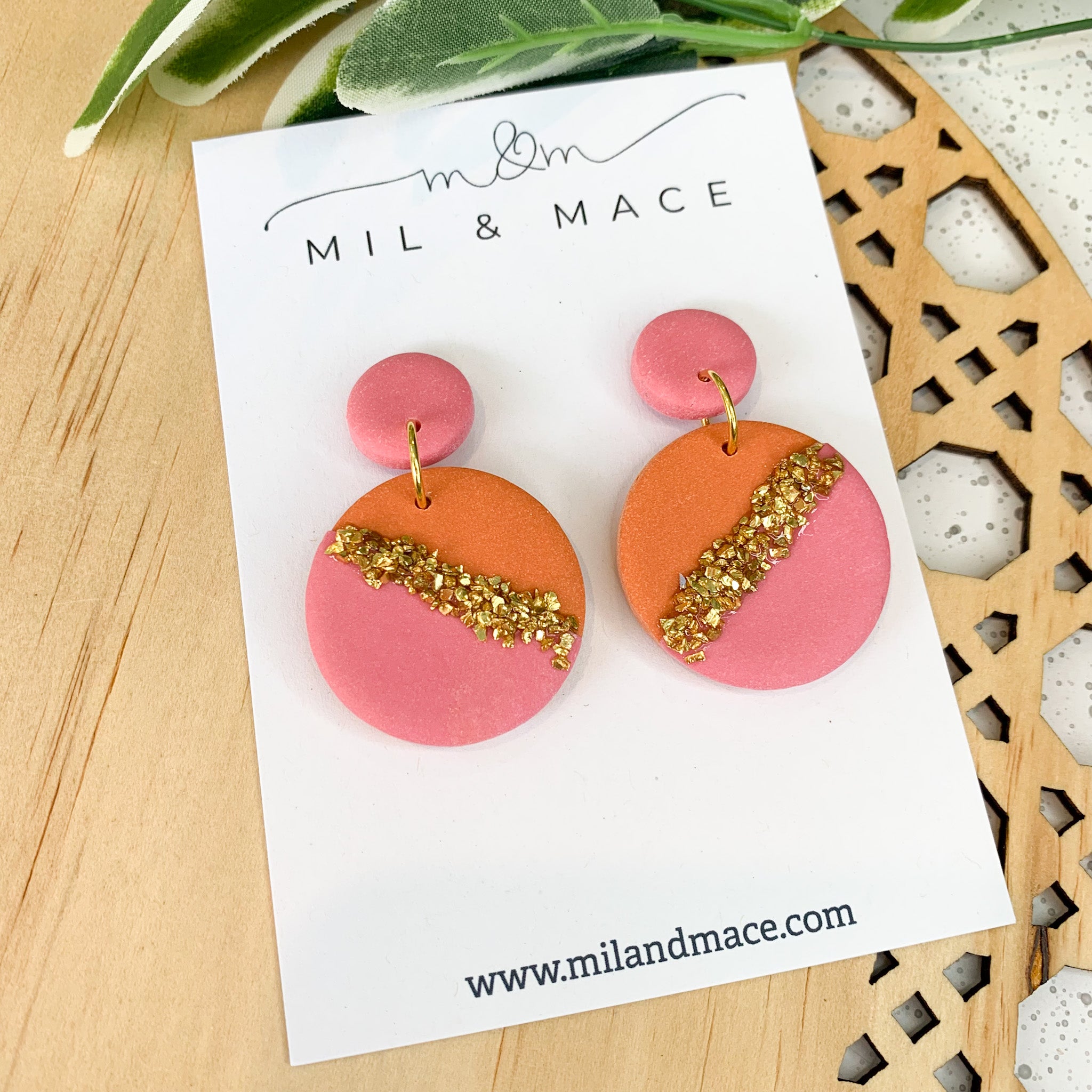 Demi Round Orange and Pink Polymer Clay Dangle Earrings