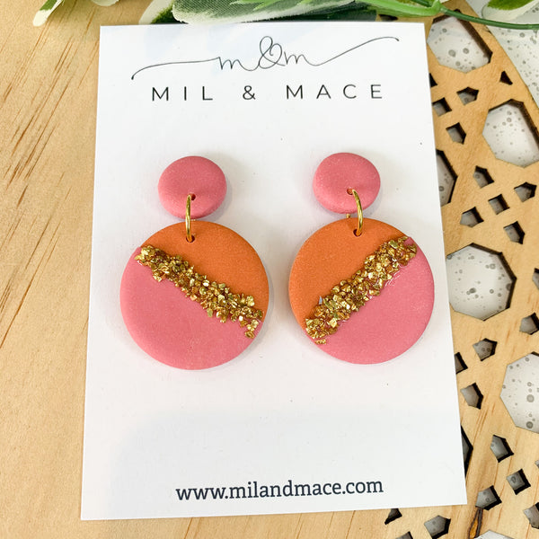 Demi Round Orange and Pink Polymer Clay Dangle Earrings