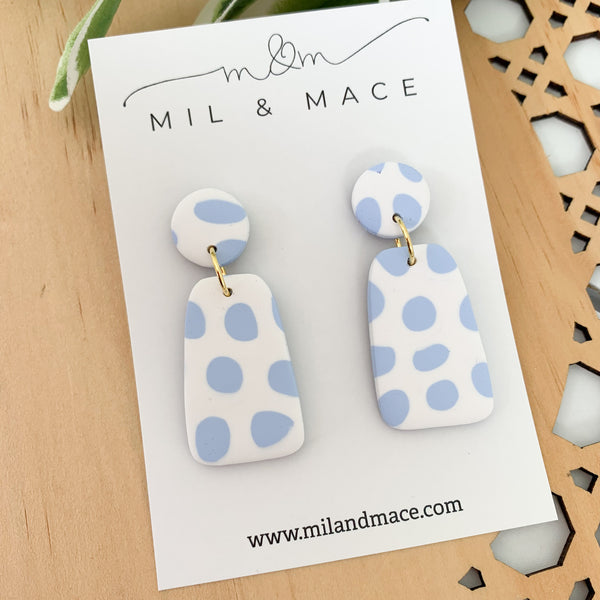 Pastel Blue and White Polymer Clay Dangle Earrings