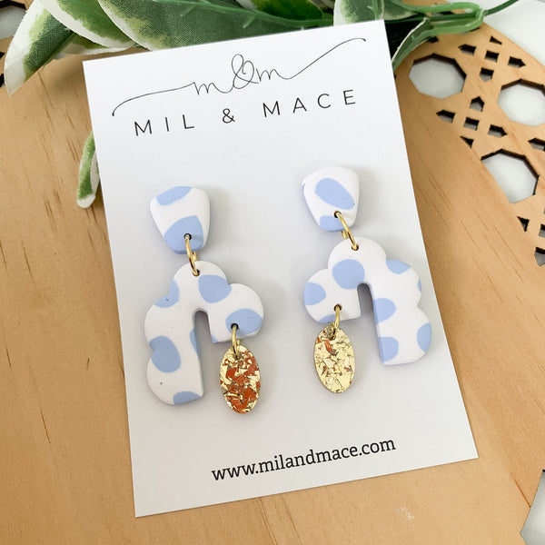 Pastel Blue and White Polymer Clay Dangle Earrings