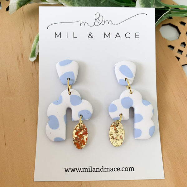Pastel Blue and White Polymer Clay Dangle Earrings