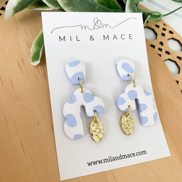 Pastel Blue and White Polymer Clay Dangle Earrings