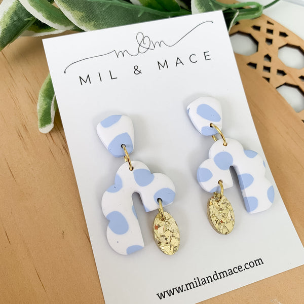 Pastel Blue and White Polymer Clay Dangle Earrings