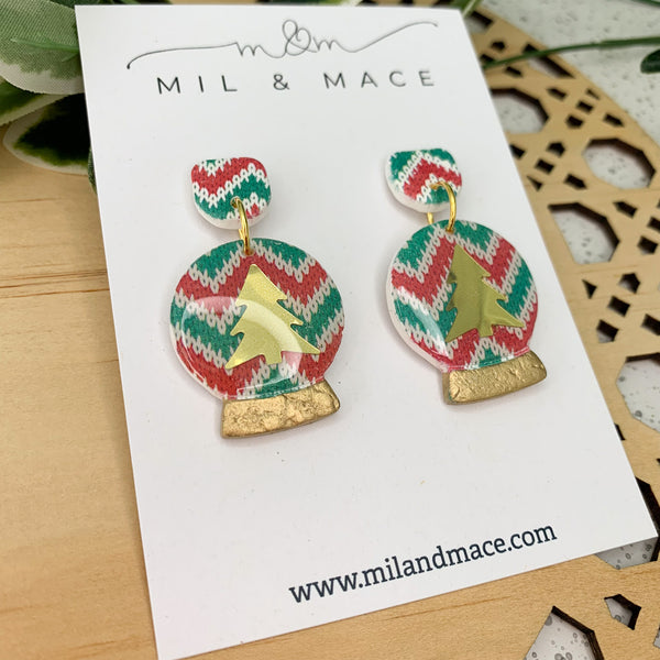 Snow Globe Zig Zag Polymer Clay Dangle Earrings