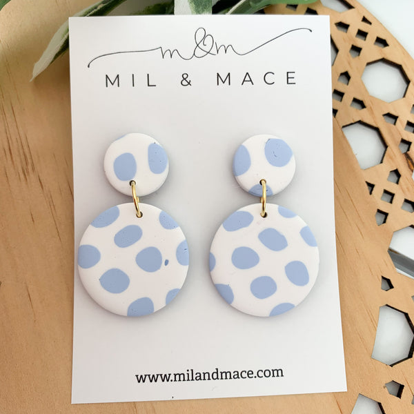 Pastel Blue and White Polymer Clay Dangle Earrings