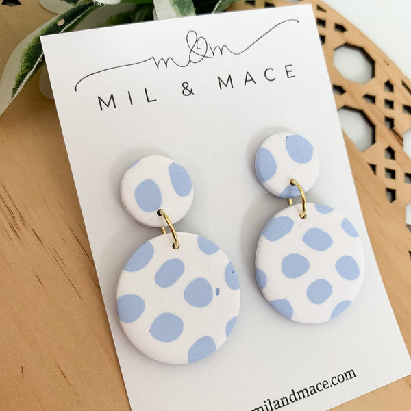 Pastel Blue and White Polymer Clay Dangle Earrings