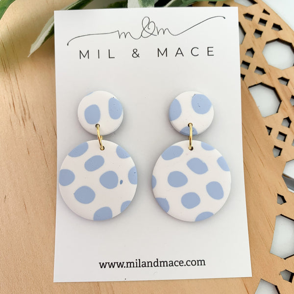 Pastel Blue and White Polymer Clay Dangle Earrings