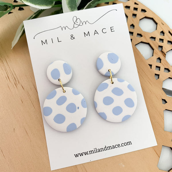 Pastel Blue and White Polymer Clay Dangle Earrings