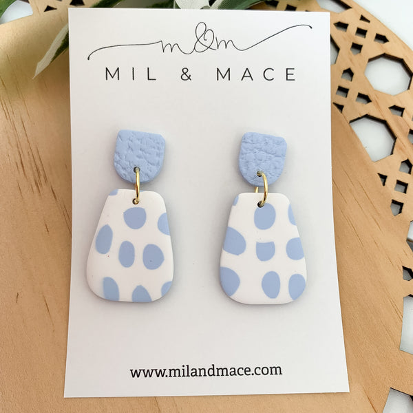 Pastel Blue and White Polymer Clay Dangle Earrings