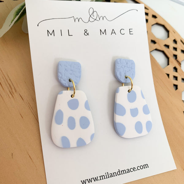 Pastel Blue and White Polymer Clay Dangle Earrings