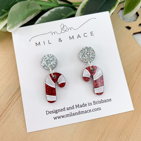 Christmas Candy Cane Mini 17mm Acrylic Dangle Earrings