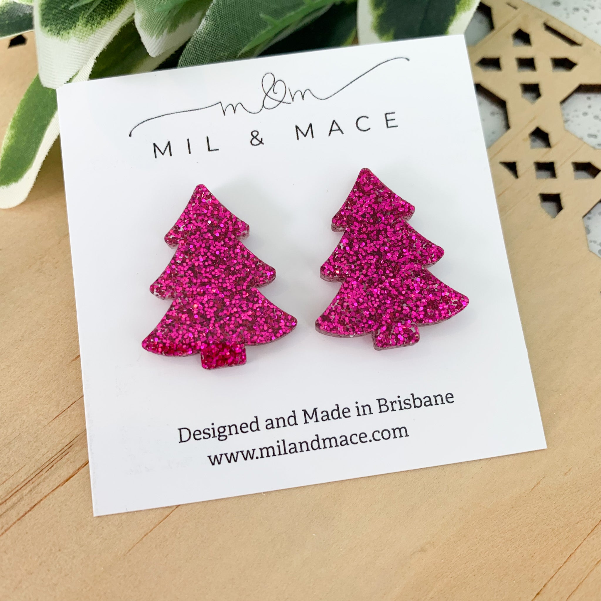 27mm Christmas Tree Acrylic Stud Earrings