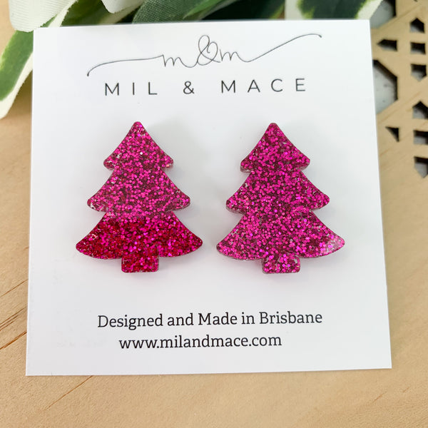 27mm Christmas Tree Acrylic Stud Earrings