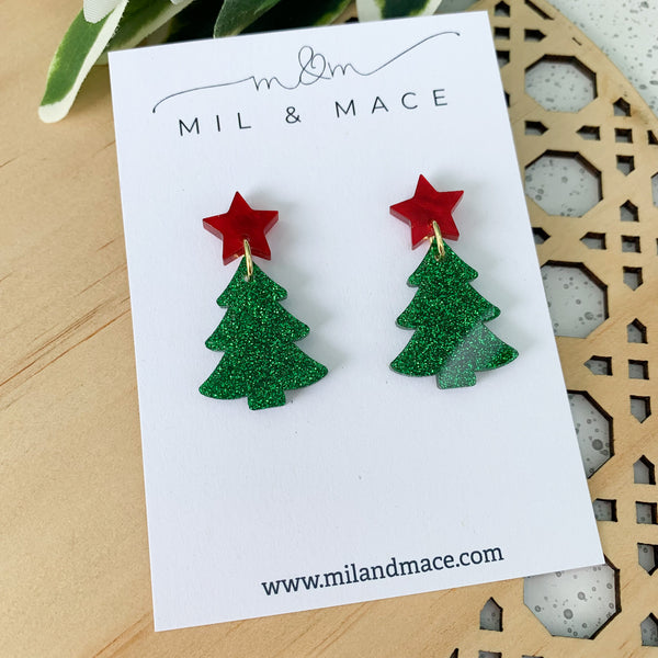 Christmas Tree Acrylic Dangle Earrings