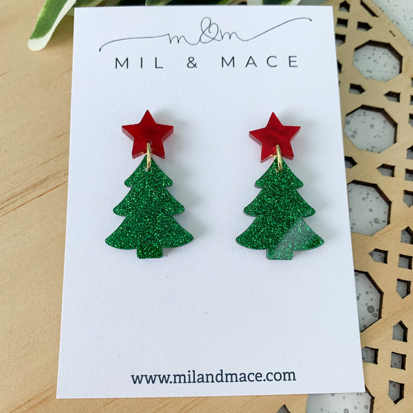 Christmas Tree Acrylic Dangle Earrings