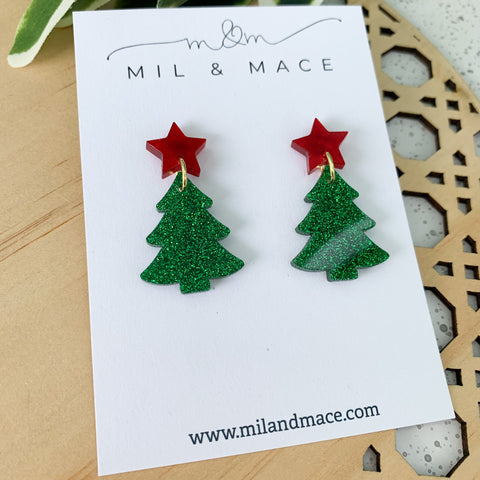 Christmas Tree Acrylic Dangle Earrings