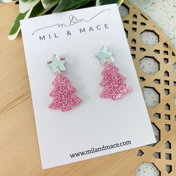 Christmas Tree Acrylic Dangle Earrings