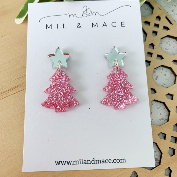 Christmas Tree Acrylic Dangle Earrings