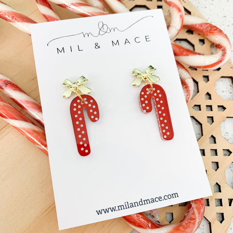 Christmas Candy Cane Midi 30mm Acrylic Dangle Earrings