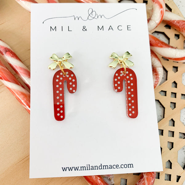 Christmas Candy Cane Midi 30mm Acrylic Dangle Earrings
