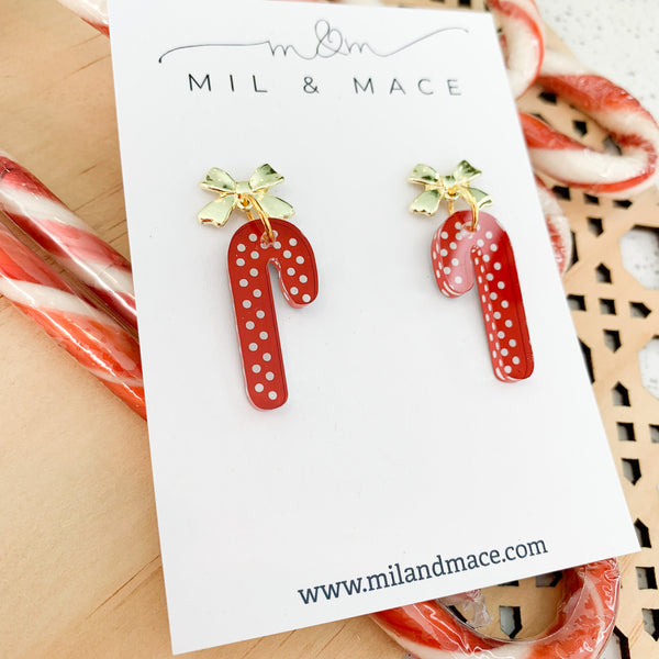 Christmas Candy Cane Midi 30mm Acrylic Dangle Earrings