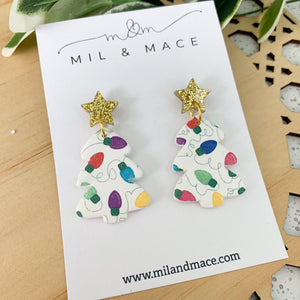 Lights Christmas Print Tree Polymer Clay Dangle Earrings