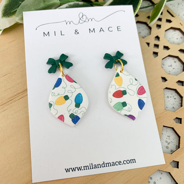 Lights Christmas Print Bauble Polymer Clay Dangle Earrings